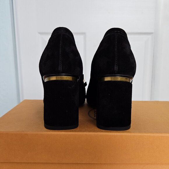 Tod’s Black Suede Block Heel Pumps with Gold Detail – Size US 6.5,  NWOT - Picture 4 of 8